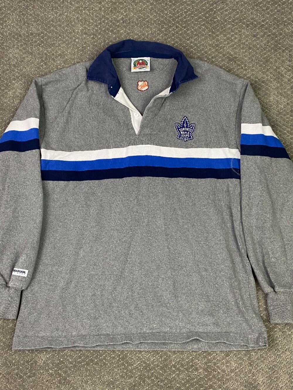 Vintage 90s Toronto Maple Leafs Barbarian Ruby Shirt Mens XL Fits Large Striped